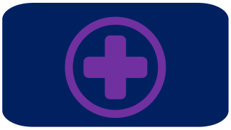 purple cross with a purple circle around on a navy background